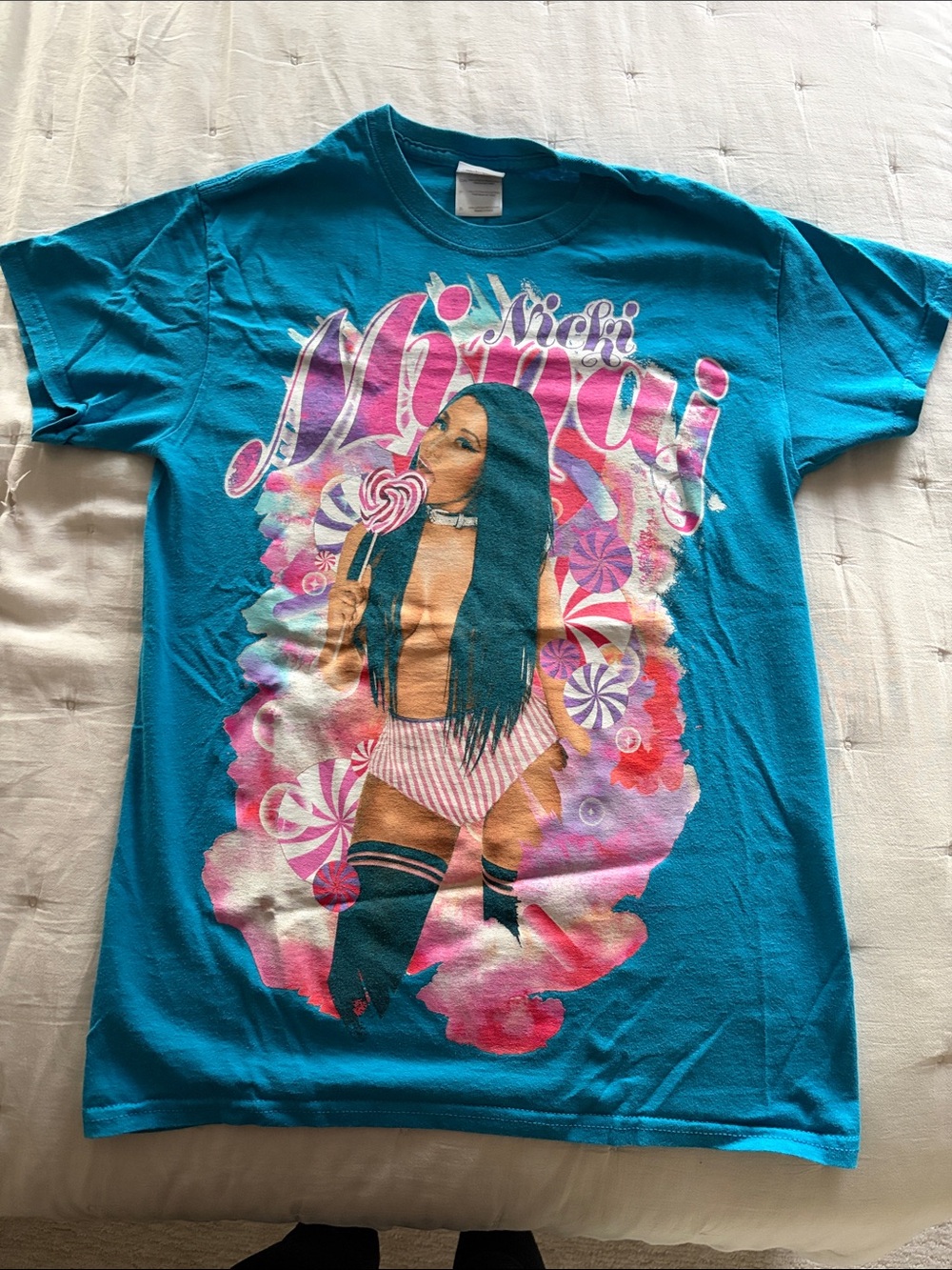 Nicki Minaj Teal Short-Sleeve Tee with Pink Graphic